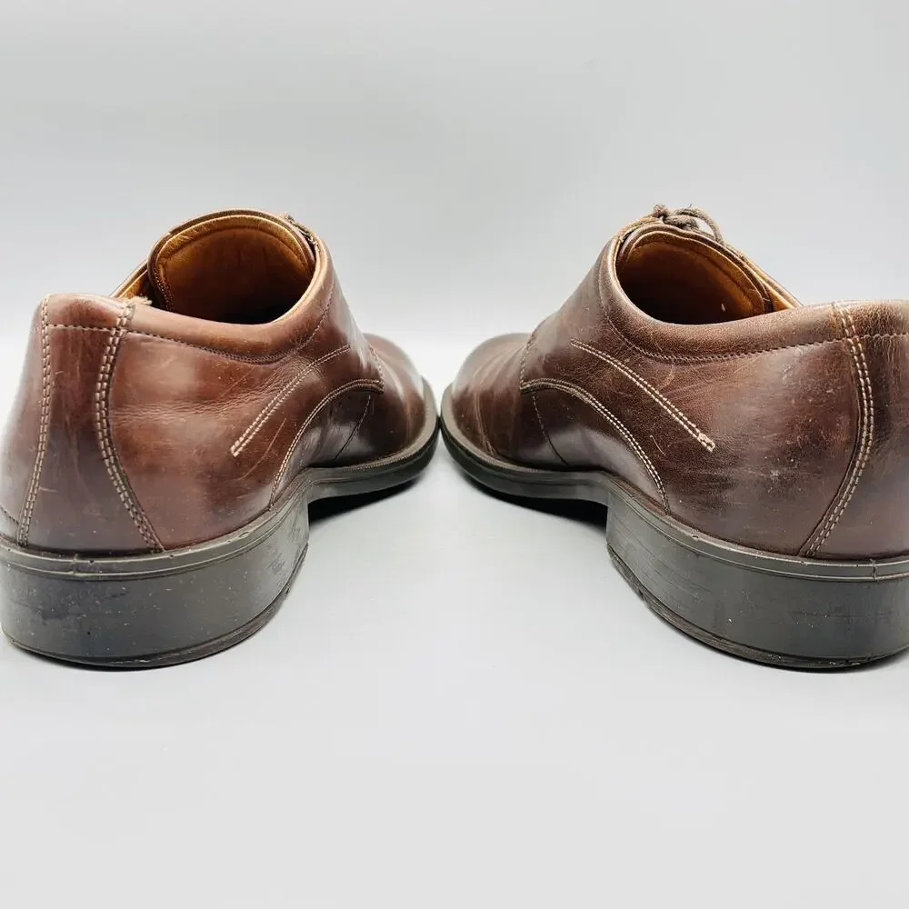 Ecco Shoes Mens 12.5 Brown Leather Lace Up Oxford Dress Plain Toe Comfort Casual